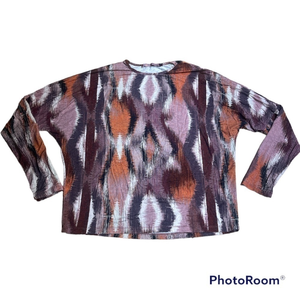 Pashmina Abstract Print Long Sleeve Top Multicolor Boho Art Knit XL